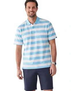 GAZMAN Block Stripe Pique Polo in Sky Blue