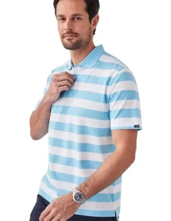 GAZMAN Block Stripe Pique Polo in Sky Blue