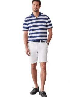 GAZMAN Block Stripe Pique Polo in Navy