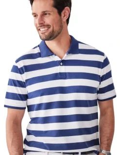 GAZMAN Block Stripe Pique Polo in Navy