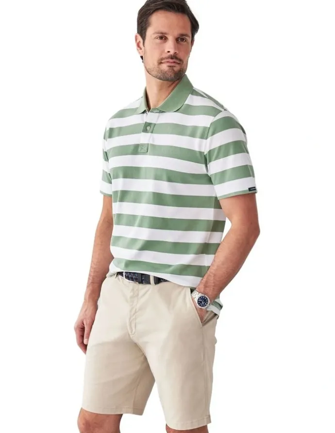 GAZMAN Block Stripe Pique Polo in Sage