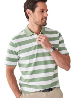 GAZMAN Block Stripe Pique Polo in Sage
