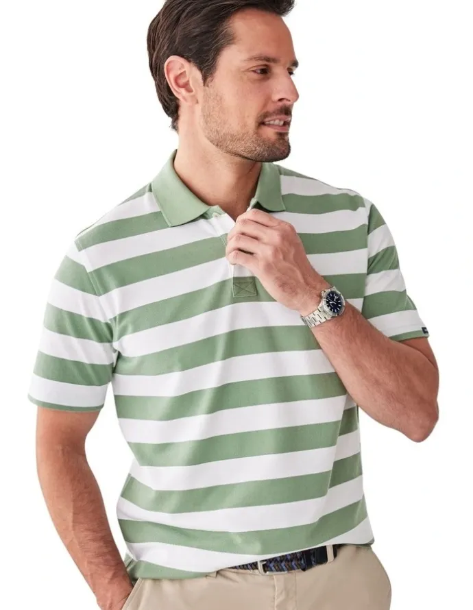 GAZMAN Block Stripe Pique Polo in Sage