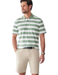 GAZMAN Block Stripe Pique Polo in Sage