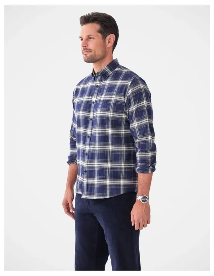 GAZMAN Brushed Twill Check Long Sleeve Shirt Charcoal