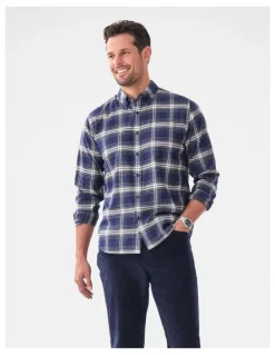 GAZMAN Brushed Twill Check Long Sleeve Shirt Charcoal