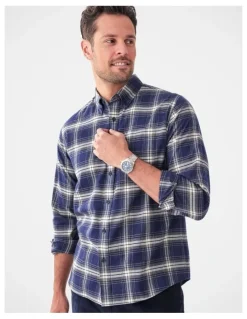GAZMAN Brushed Twill Check Long Sleeve Shirt Charcoal