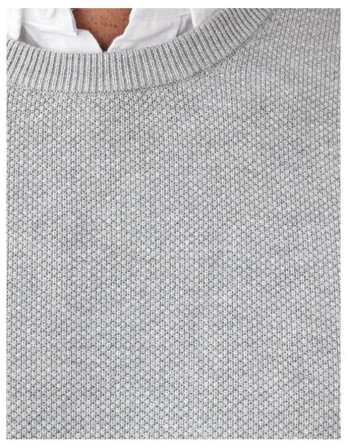 GAZMAN Cotton Textured Crew Knit in Light Grey