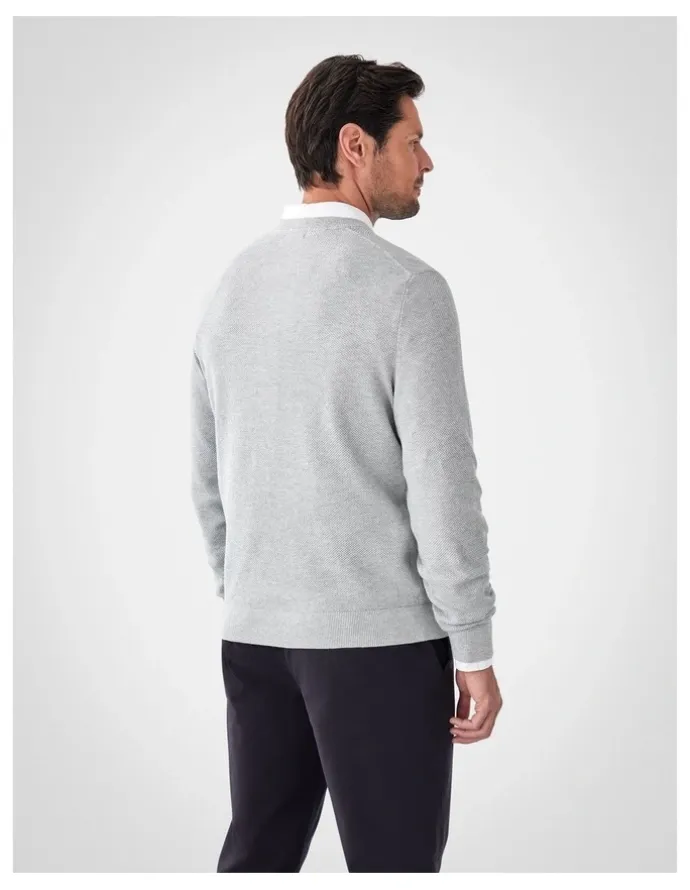 GAZMAN Cotton Textured Crew Knit in Light Grey