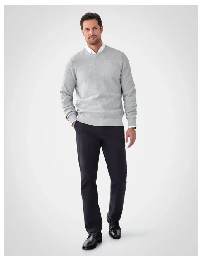 GAZMAN Cotton Textured Crew Knit in Light Grey