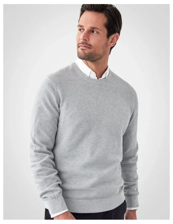 GAZMAN Cotton Textured Crew Knit in Light Grey