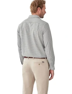 GAZMAN Easy Care Check Long Sleeve Shirt in Khaki