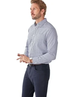 GAZMAN Easy Care Check Long Sleeve Shirt in Navy