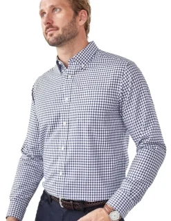 GAZMAN Easy Care Check Long Sleeve Shirt in Navy