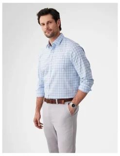 GAZMAN Easy Care Twill Check Long Sleeve Shirt in Blue