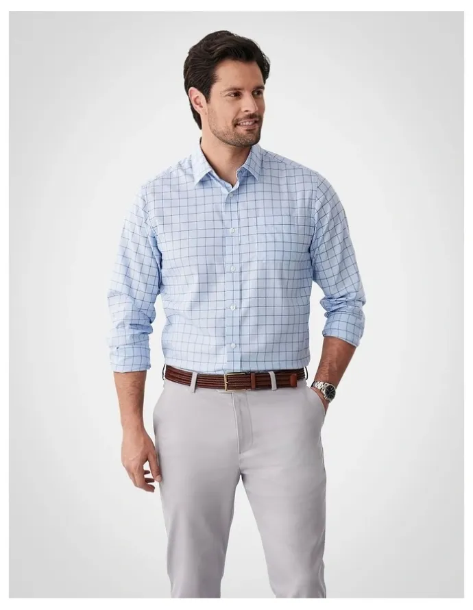 GAZMAN Easy Care Twill Check Long Sleeve Shirt in Blue