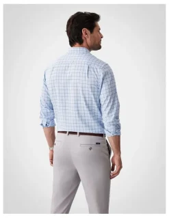 GAZMAN Easy Care Twill Check Long Sleeve Shirt in Blue