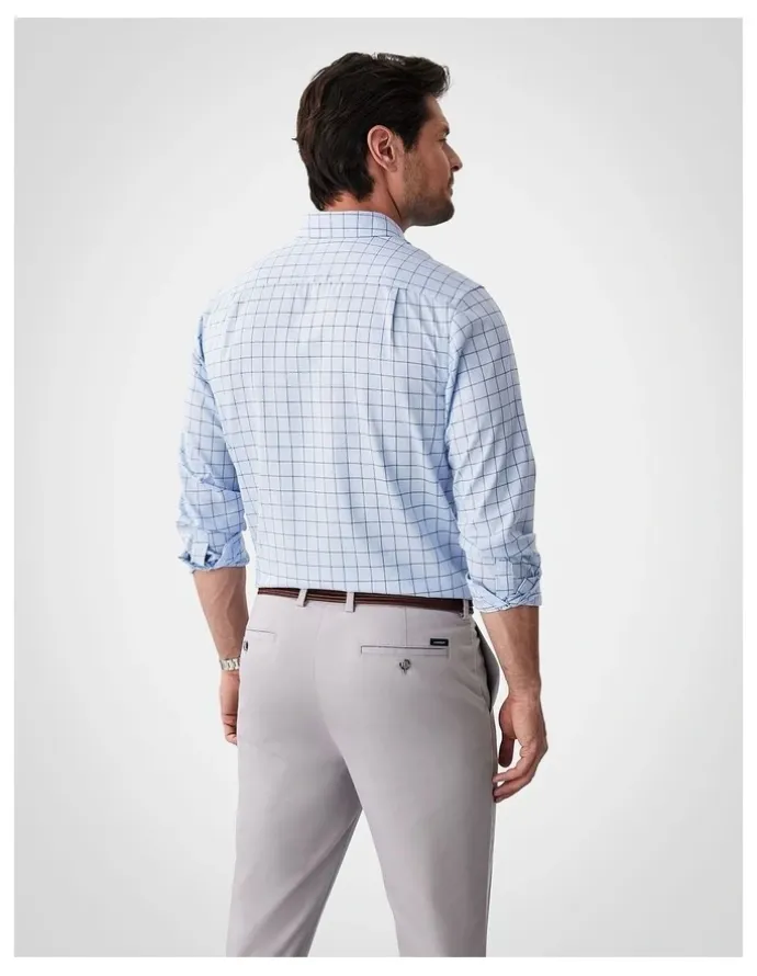 GAZMAN Easy Care Twill Check Long Sleeve Shirt in Blue