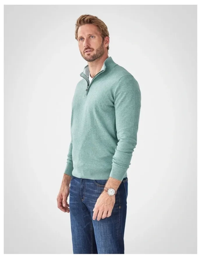 GAZMAN High Flex Half Zip Knit Jumper in Sage