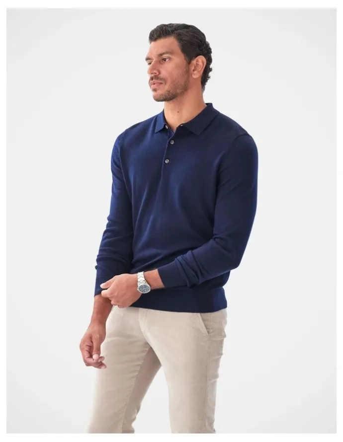 GAZMAN Merino Knit Polo in Navy