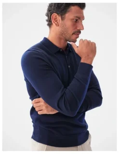 GAZMAN Merino Knit Polo in Navy