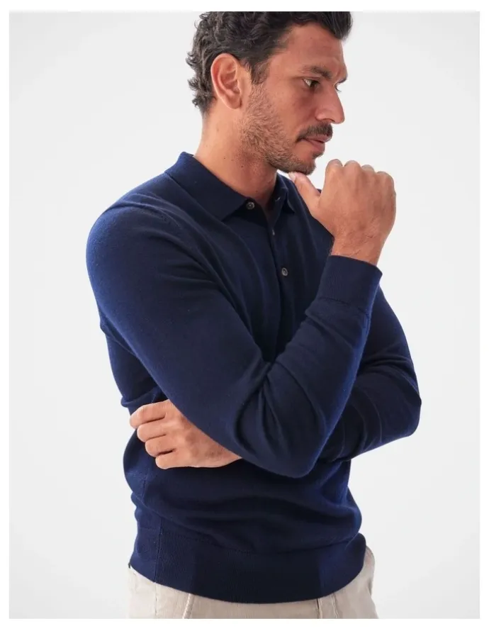 GAZMAN Merino Knit Polo in Navy
