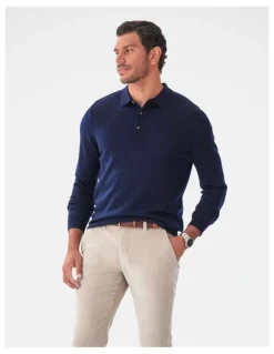 GAZMAN Merino Knit Polo in Navy