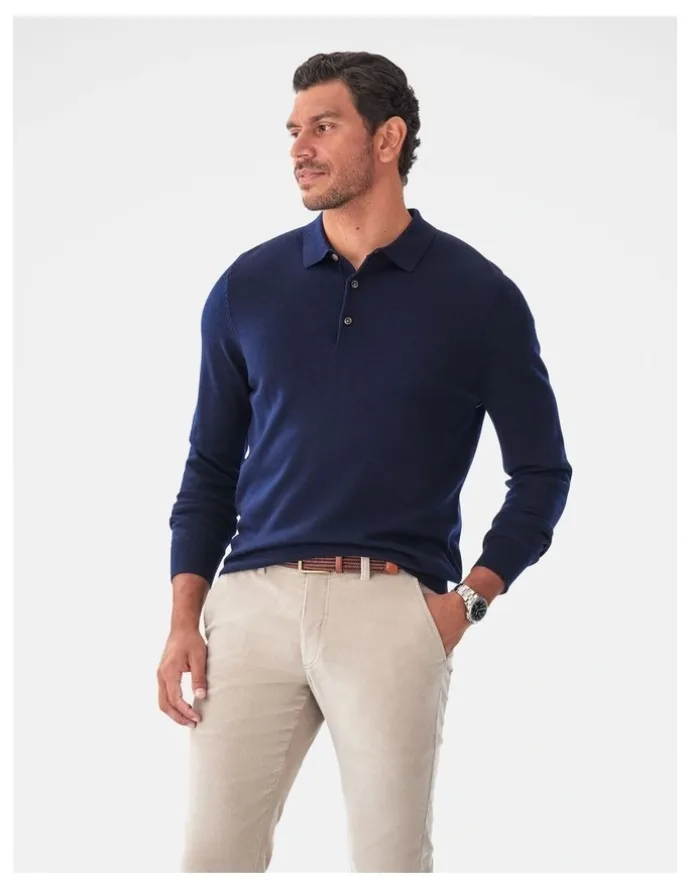 GAZMAN Merino Knit Polo in Navy