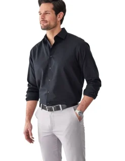 GAZMAN Non-Iron Dobby Plain Long Sleeve Shirt in Black