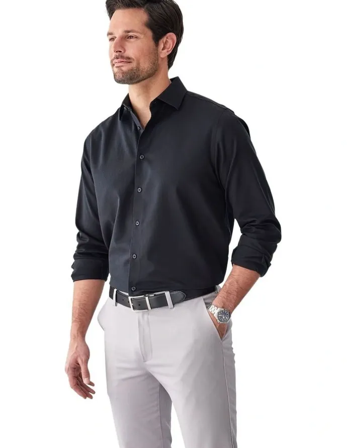 GAZMAN Non-Iron Dobby Plain Long Sleeve Shirt in Black
