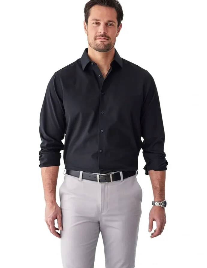 GAZMAN Non-Iron Dobby Plain Long Sleeve Shirt in Black