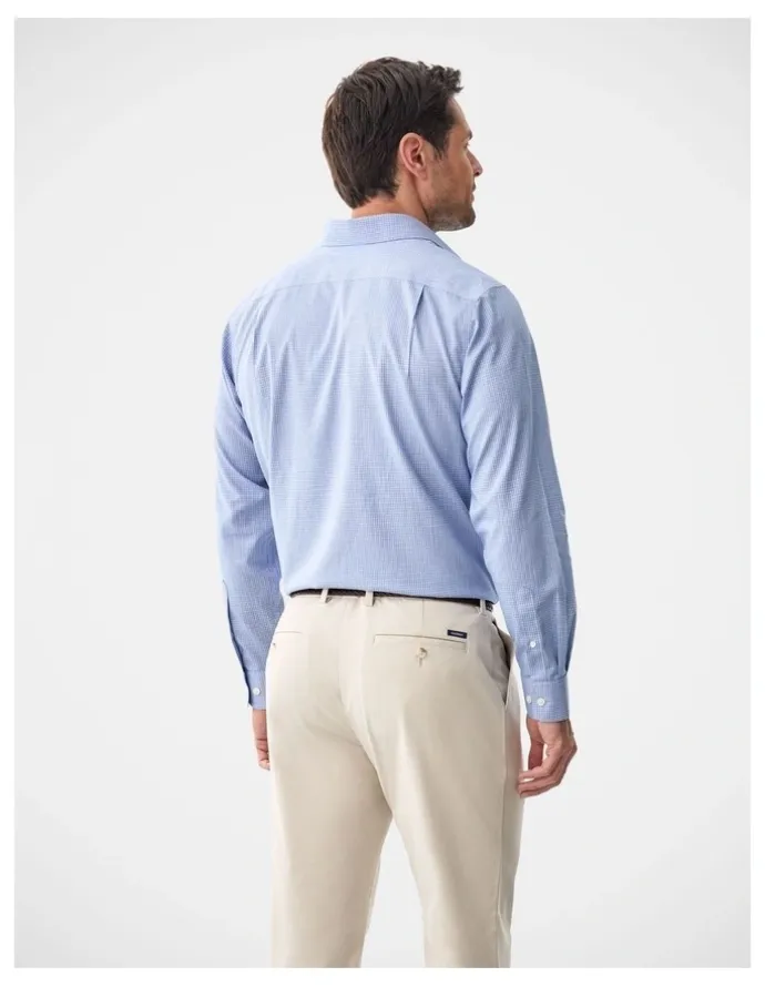 Gazman Non-Iron Micro Check Long Sleeve Shirt Blue