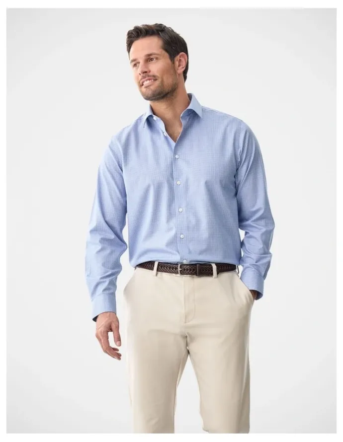 Gazman Non-Iron Micro Check Long Sleeve Shirt Blue