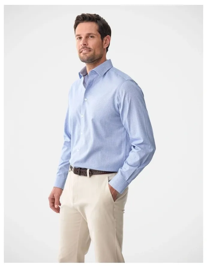 Gazman Non-Iron Micro Check Long Sleeve Shirt Blue