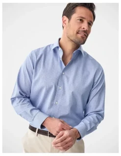 Gazman Non-Iron Micro Check Long Sleeve Shirt Blue