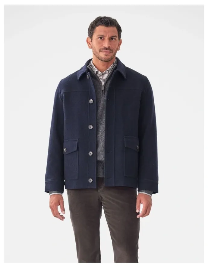 GAZMAN Wool Button Front Jacket in Navy