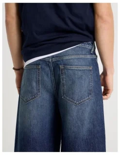 GRAB Barrel Leg Jeans in Mid Blue
