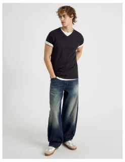 GRAB Barrel Leg Tinted Jeans in Dark Denim