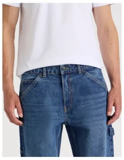 Grab Carpenter Straight Tinted Jeans in Mid Blues