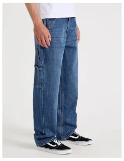 Grab Carpenter Straight Tinted Jeans in Mid Blues