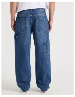 Grab Carpenter Straight Tinted Jeans in Mid Blues