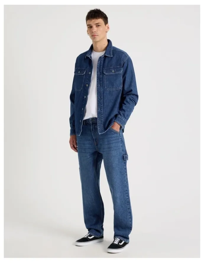 Grab Carpenter Straight Tinted Jeans in Mid Blues