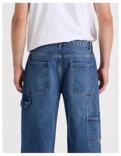 Grab Carpenter Straight Tinted Jeans in Mid Blues