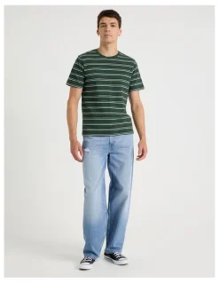 Grab Crew Neck Stripe T-Shirt in EGreen