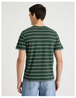 Grab Crew Neck Stripe T-Shirt in EGreen