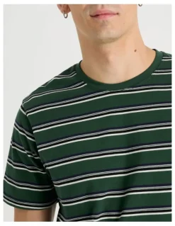 Grab Crew Neck Stripe T-Shirt in EGreen