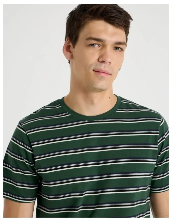 Grab Crew Neck Stripe T-Shirt in EGreen