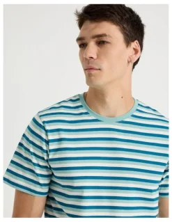 Grab Crew Neck Stripe T-Shirt in Dusty Blue