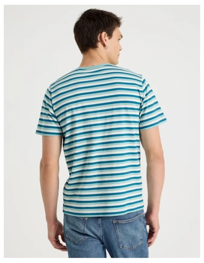 Grab Crew Neck Stripe T-Shirt in Dusty Blue