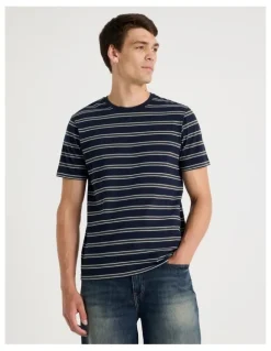 Grab Crew Neck Stripe T-Shirt in Navy